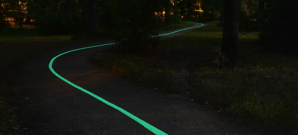 Piste cyclable luminescente de nuit