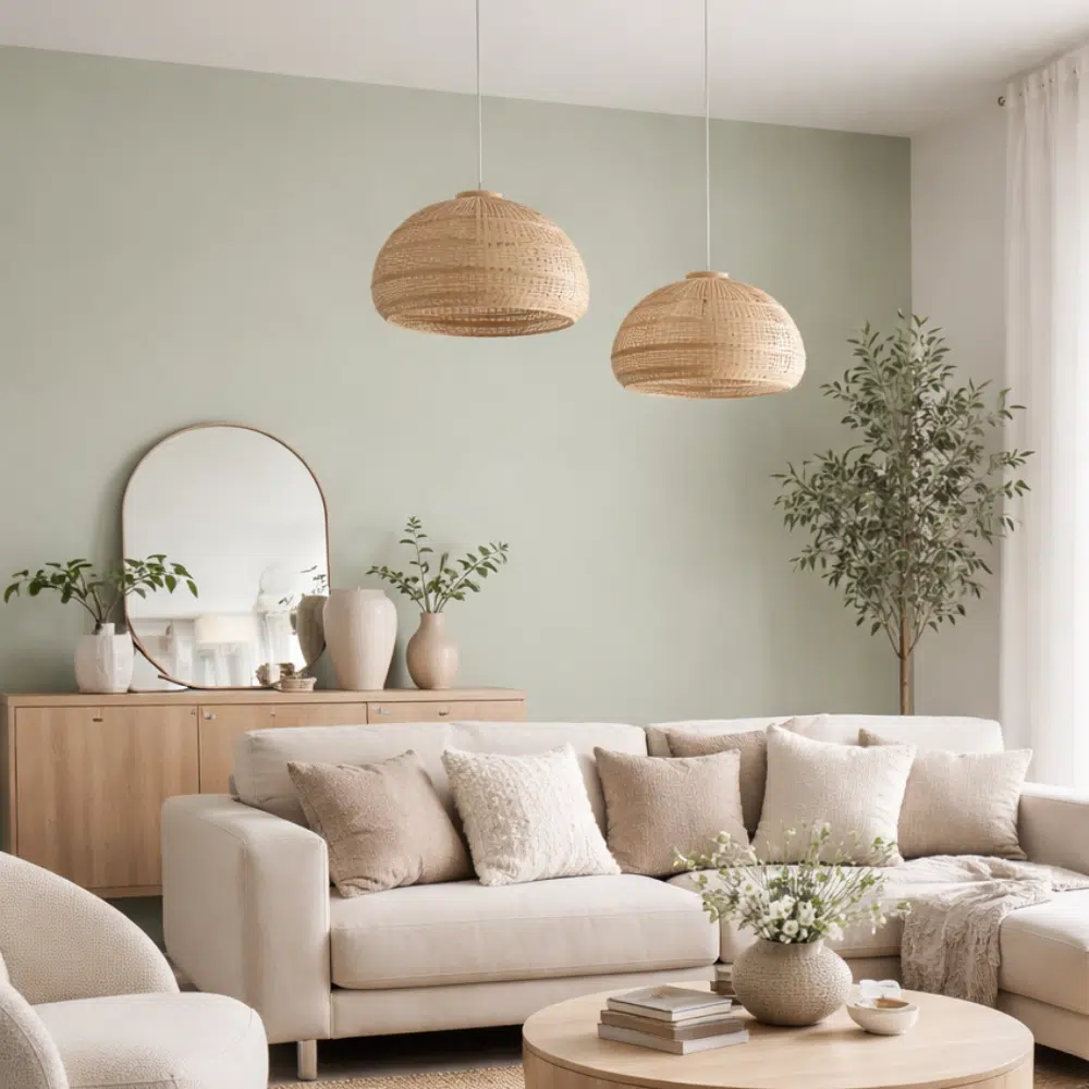 Idée décoration intérieur peinture murale vert amande